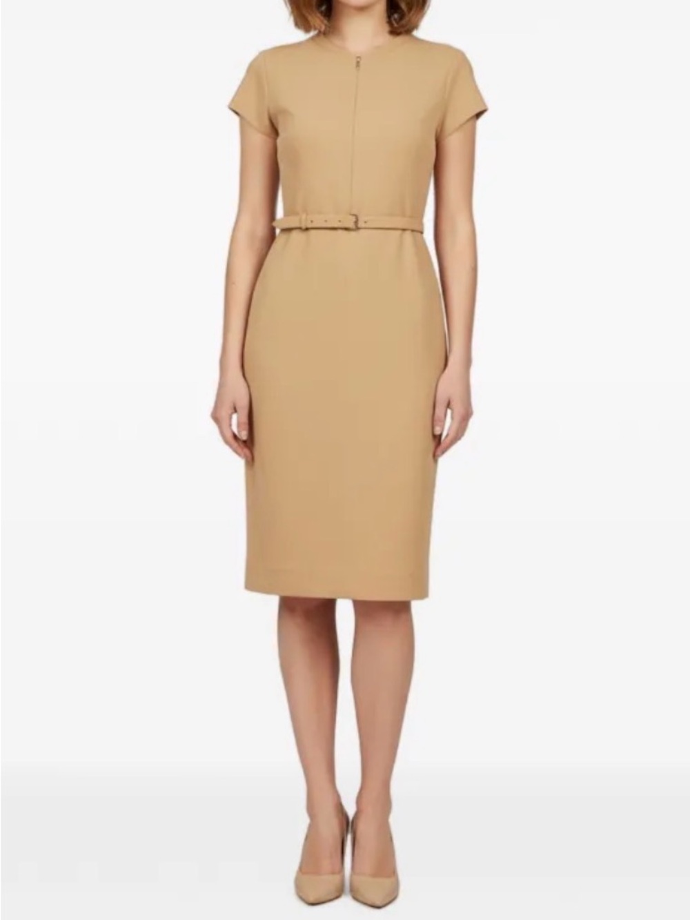Diane Von Furstenberg Camel Short-Sleeve Midi Sheath Dress